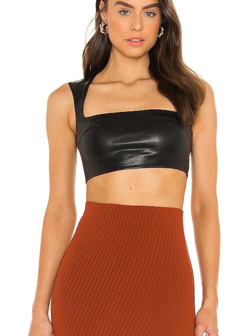 Revolve Superdown Black Faux Leather Crop Top